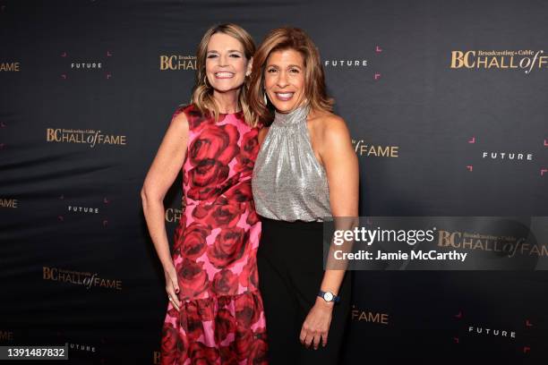 Savannah Guthrie and Hoda Kotb attend the 2022 Broadcasting & Cable Hall of Fame at The Ziegfeld Ballroom on April 14, 2022 in New York City.