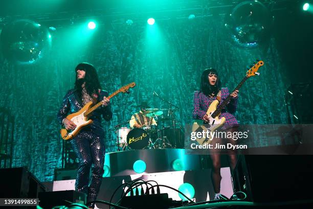 Mark Speer, Laura Lee and Donald "DJ" Johnson of Khruangbin perform at Alexandra Palace on April 14, 2022 in London, England.