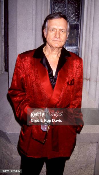 American men's lifestyle magazine publisher Hugh Hefner, poses for a portrait during 'The Hoppening' to benefit AIDS Project Los Angeles Playboy...