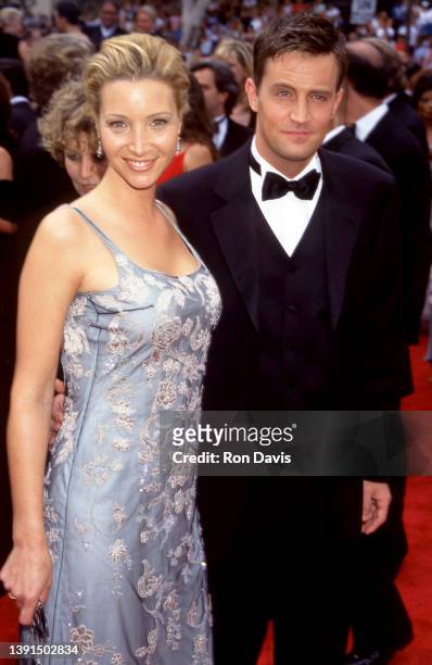 Friend's co-stars actress Lisa Kudrow and actor Matthew Perry, attend the 49th Annual Primetime Emmy Awards on September 14, 1997 at the Pasadena...
