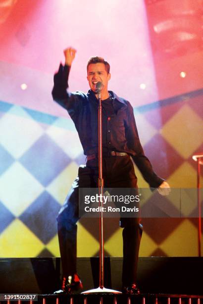 Puerto Rican singer and actor Ricky Martin, performs on stage during the 1999 World Music Awards on May 5, 1999 in Monte Carlo, Monaco.
