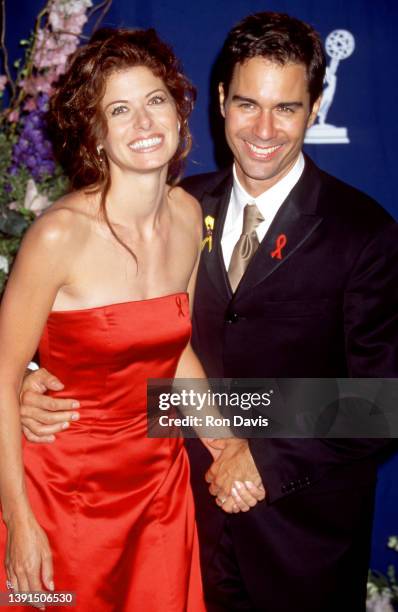 American actress Debra Messing and Canadian actor and singer Eric McCormack, from 'Will & Grace', attend the 52nd Annual Primetime Emmy Awards on...