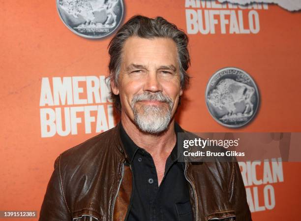 Josh Brolin poses at the opening night of "American Buffalo" on Broadway at The Circle in the Square Theatre on April 14, 2022 in New York City.