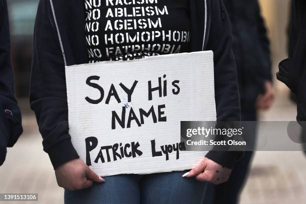 Demonstrators protesting the killing of Patrick Lyoya gather on April 14, 2022 in Grand Rapids, Michigan. Lyoya, a 26-year-old immigrant from the...