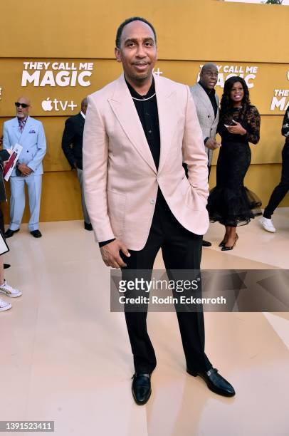 Stephen A. Smith attends the Los Angeles premiere of Apple's "They Call Me Magic" at Regency Village Theatre on April 14, 2022 in Los Angeles,...