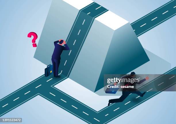 stockillustraties, clipart, cartoons en iconen met smart businessman bypassed the huge obstacle and chose another shortcut - pitfall