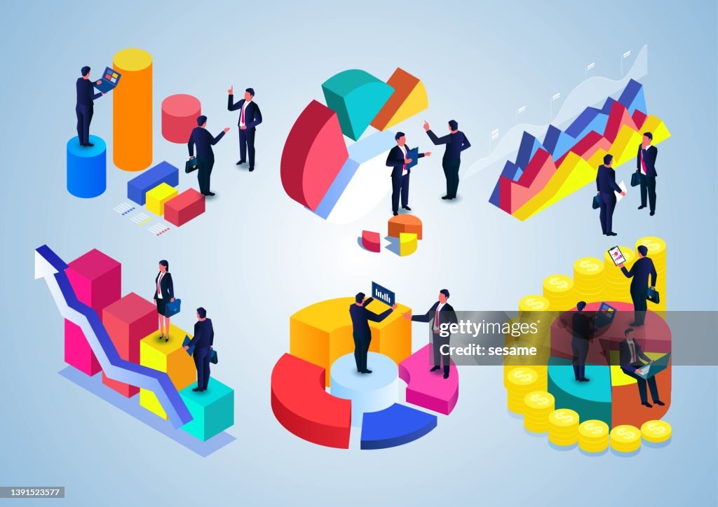 Six Group Members Standing Next To Six Groups Of Data Charts Together ...