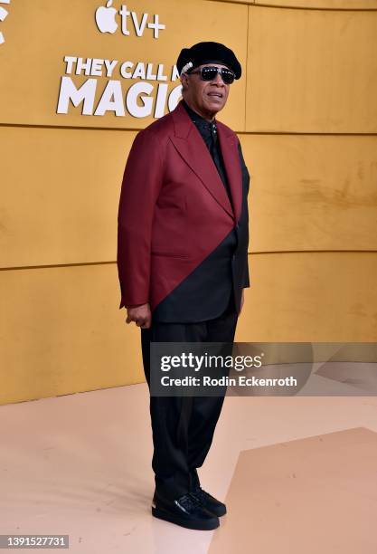 Stevie Wonder attends the Los Angeles premiere of Apple's "They Call Me Magic" at Regency Village Theatre on April 14, 2022 in Los Angeles,...