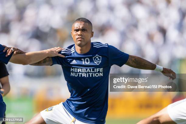 Douglas Costa of Los Angeles Galaxy before a game between Los Angeles FC and Los Angeles Galaxy at Dignity Health Sports Park on April 9, 2022 in...