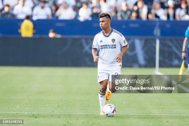 Efrain Alvarez of Los Angeles Galaxy during a game between Los Angeles FC and Los Angeles Galaxy at Dignity Health Sports Park on April 9, 2022 in...