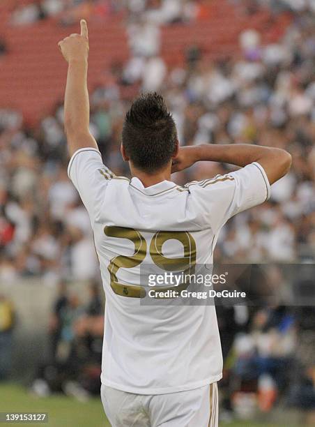 Joselu of Real Madrid at the 2011 Herbalife World Football Challenge vs the LA Galaxy at the Los Angeles Memorial Coliseum on July 16, 2011 in Los...