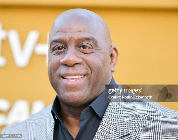 Magic Johnson attends the Los Angeles premiere of Apple's "They Call Me Magic" at Regency Village Theatre on April 14, 2022 in Los Angeles,...