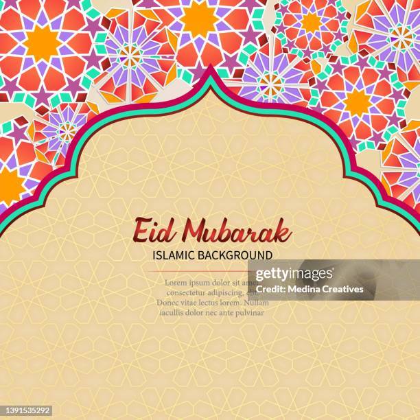 illustrazioni stock, clip art, cartoni animati e icone di tendenza di sfondo arabo ornamentale a motivi geometrici della moschea islamica, biglietto di auguri di design per ramadan kareem - eid al fitr