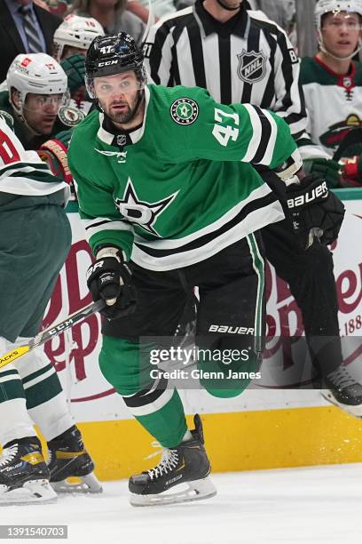 Alexander Radulov of the Dallas Stars skates against the Minnesota Wild at the American Airlines Center on April 14, 2022 in Dallas, Texas.