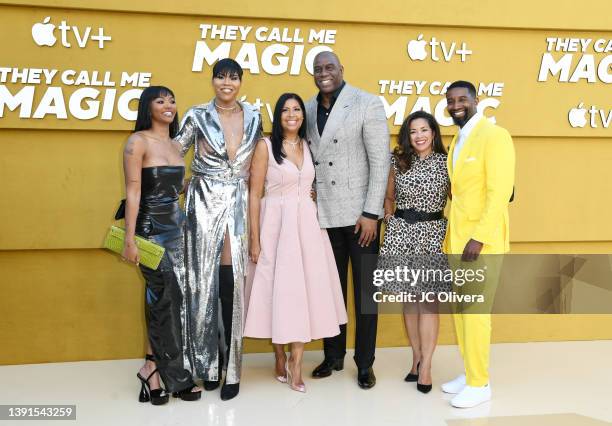 Elisa Johnson, EJ Johnson, Cookie Johnson, Magic Johnson, Lisa Johnson and Andre Johnsonattend the Los Angeles premiere of Apple's "They Call Me...