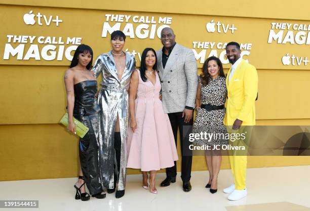 Elisa Johnson, EJ Johnson, Cookie Johnson, Magic Johnson, Lisa Johnson and Andre Johnsonattend the Los Angeles premiere of Apple's "They Call Me...