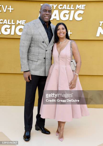 Magic Johnson and Cookie Johnson attend the Los Angeles Premiere Of Apple's "They Call Me Magic" at Regency Village Theatre on April 14, 2022 in Los...