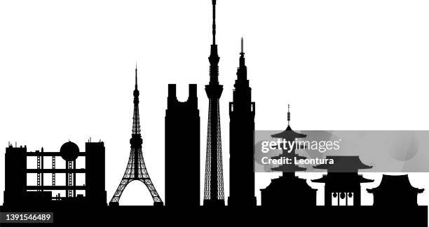 tokyo (all buildings are complete and moveable) - tokyo tower stock illustrations