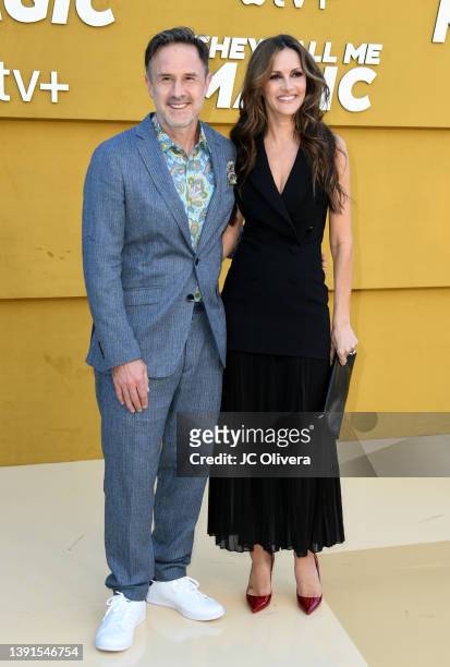 David Arquette and Christina McLarty attend the Los Angeles premiere of Apple's "They Call Me Magic" at Regency Village Theatre on April 14, 2022 in...