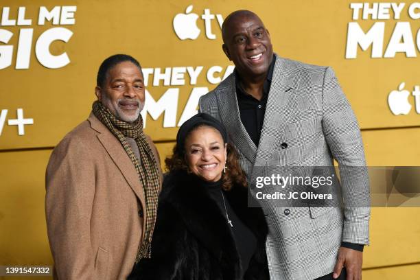 Norm Nixon, Debbie Allen, and Magic Johnson attend the Los Angeles premiere of Apple's "They Call Me Magic" at Regency Village Theatre on April 14,...