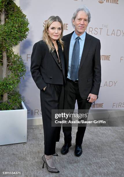 Michelle Pfeiffer and David E. Kelley attend Showtime's FYC Event and Premiere for "The First Lady" at DGA Theater Complex on April 14, 2022 in Los...