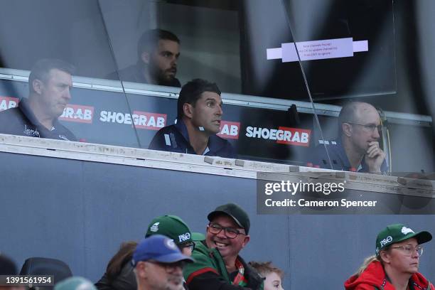 Bulldogs coach Trent Barrett looks on during the round six NRL match between the South Sydney Rabbitohs and the Canterbury Bulldogs at Stadium...