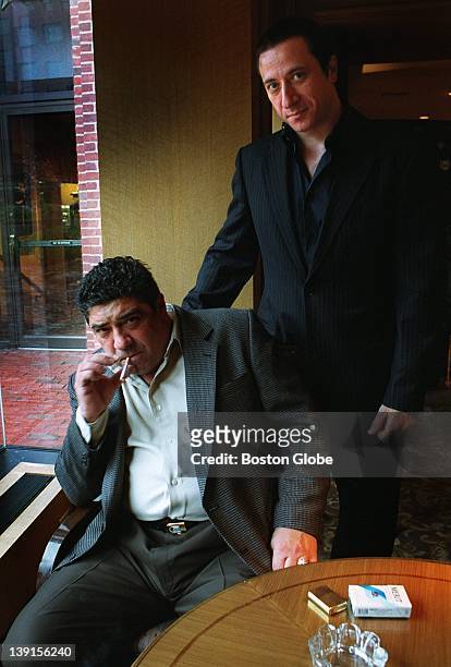 Vincent Pastore, seated, a.k.a. "Big Pussy" and Federico Castelluccio, a.k.a. "Furio" both appear on The Sopranos television show, seen at the Four...