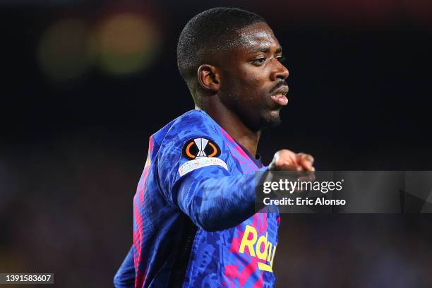 Ousmane Dembele of FC Barcelona looks on during the UEFA Europa League Quarter Final Leg Two match between FC Barcelona and Eintracht Frankfurt at...