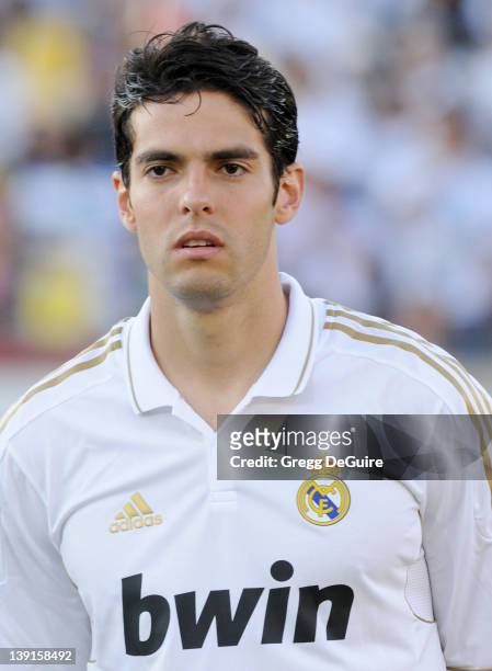 Kaka of Real Madrid at the 2011 Herbalife World Football Challenge vs the Los Angeles Galaxy at the Los Angeles Memorial Coliseum on July 16, 2011 in...