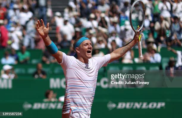Alejandro Davidovich Fokina of Spain celebrates defeating Taylor Fritz of USA in the quarter finals during day six of the Rolex Monte-Carlo Masters...