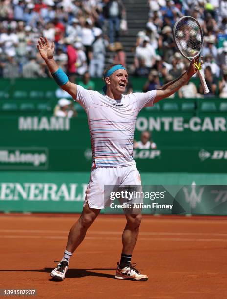 Alejandro Davidovich Fokina of Spain celebrates defeating Taylor Fritz of USA in the quarter finals during day six of the Rolex Monte-Carlo Masters...