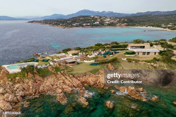 An aerial view of the "Rocky Ram" villa owned by Dmitry and Nikita Mazepin on the Costa Smeralda in Sardinia, affected by EU economic sanctions for...
