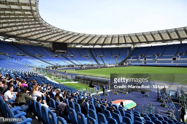 General view as SS Lazio delivers Easter greetings to Casa Famiglia children at the Olimpic stadium on April 15, 2022 in Rome, Italy.