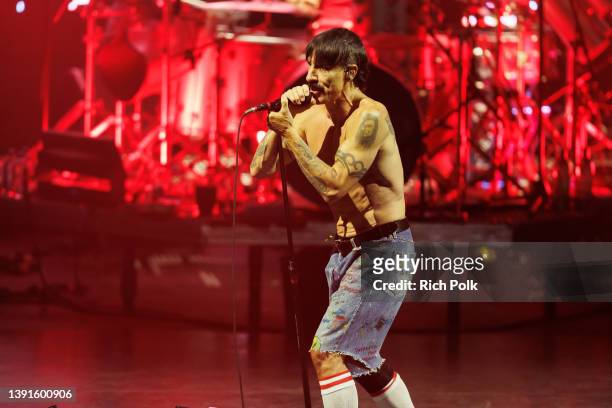 Anthony Kiedis from the Red Hot Chili Peppers performs on stage at Yaamava’ Theater at Yaamava’ Resort & Casino on April 14, 2022 in Highland,...