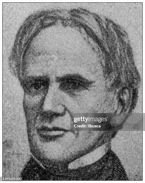 stockillustraties, clipart, cartoons en iconen met antique portrait of famous people: horace mann - mann