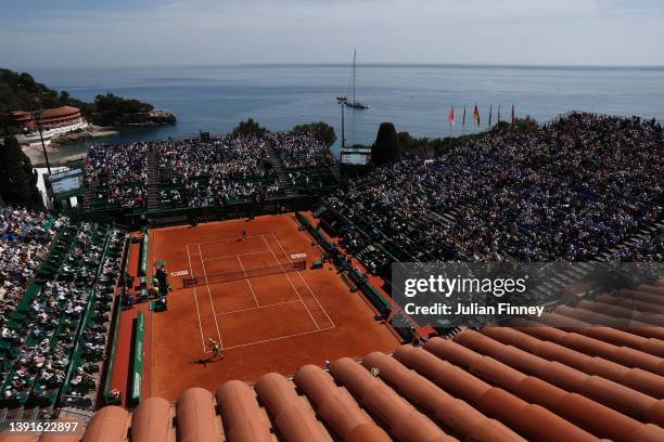 General view as Grigor Dimitrov of Bulgaria plays Hubert Hurkacz of Poland during day six of the Rolex Monte-Carlo Masters at Monte-Carlo Country...