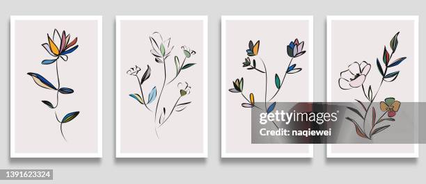 stockillustraties, clipart, cartoons en iconen met vector trendy abstract art templates with colors flower and foliage elements suitable card design background - meeldraad