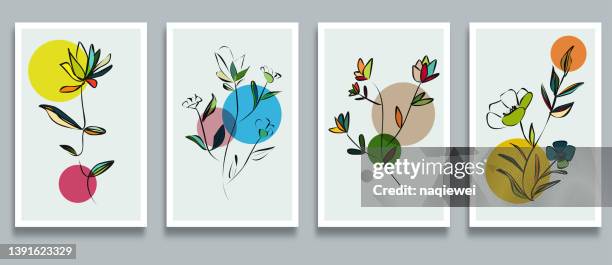 vector trendy abstract art templates with colors flower and foliage geometric elements suitable card design background - botany icon stock illustrations