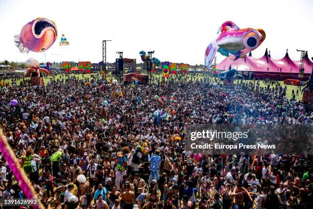 Attendees during the Elrow Town Madrid festival, at the Mad Cool space in Valdebebas, on 15 April, 2022 in Madrid, Spain. Elrow Town is one of the...