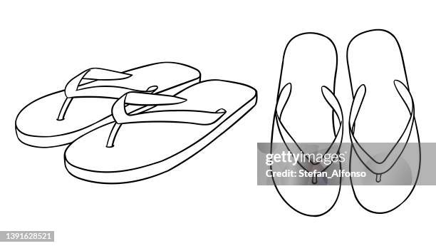 simple vector drawing of a pair of flip-flops - sandals stock illustrations