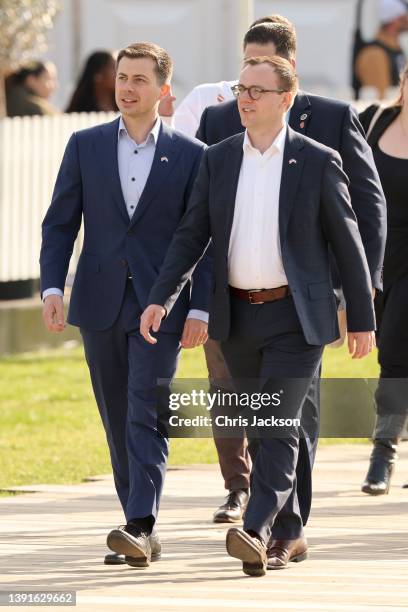 United States Secretary of Transportation Pete Buttigieg and Chasten Buttigieg attend a reception ahead of the start of the Invictus Games The Hague...