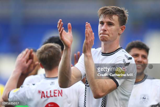 Ben Sheaf of Coventry City applauds fans after their sides victory during the Sky Bet Championship match between Birmingham City and Coventry City at...