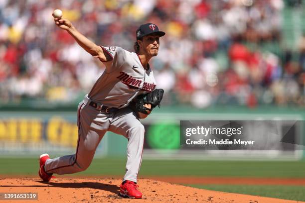 Joe Ryan of the Minnesota Twins throws against the Boston Red Sox during the first inning on Opening Day at Fenway Park on April 15, 2022 in Boston,...