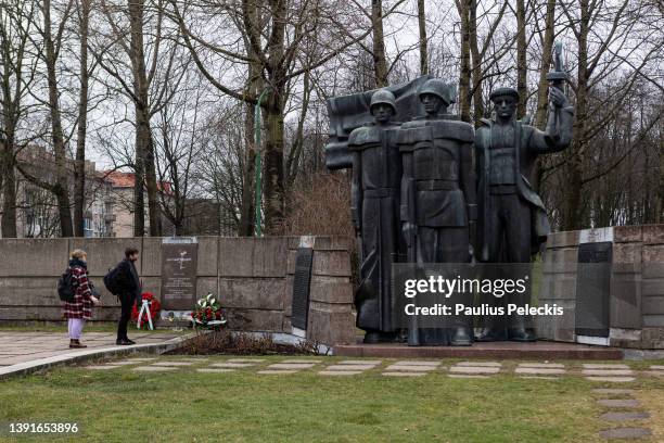 Second World War Soviet soldier's Memorial is seen on April 15, 2022 in Klaipeda, Lithuania. Russia's Kaliningrad exclave, on the shore of the Baltic...