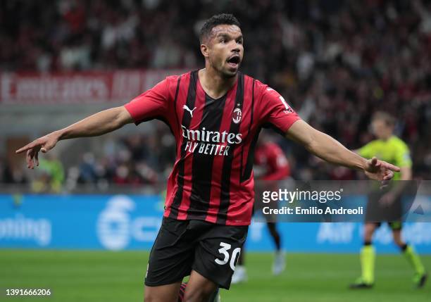 Junior Messias of AC Milan celebrates after scoring the second goal of his team during the Serie A match between AC Milan and Genoa CFC at Stadio...
