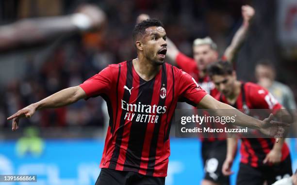 Junior Messias of AC Milan celebrates after scoring their team's second goal during the Serie A match between AC Milan and Genoa CFC at Stadio...