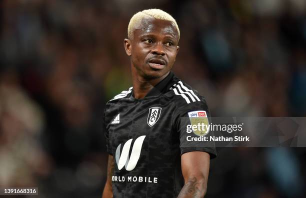 Jean Michael Seri of Fulham during the Sky Bet Championship match between Derby County and Fulham at Pride Park Stadium on April 15, 2022 in Derby,...