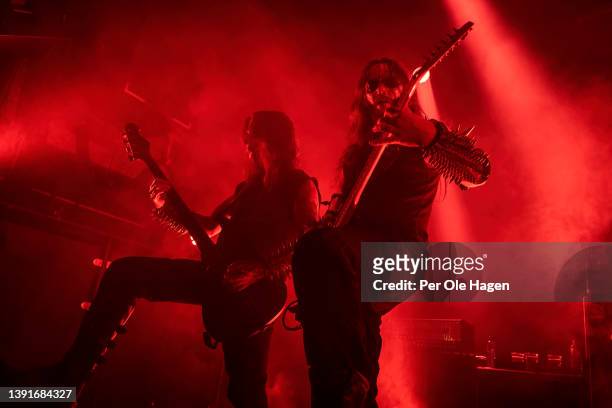 Francesco Giacomin and Adam Dunlea of Gorgoroth perform at the Inferno International Metal festival on April 15, 2022 in Oslo, Norway.