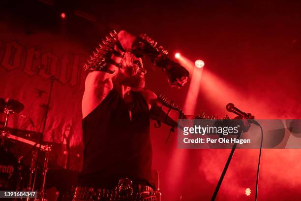 Host of Gorgoroth performs at the Inferno International Metal festival on April 15, 2022 in Oslo, Norway.