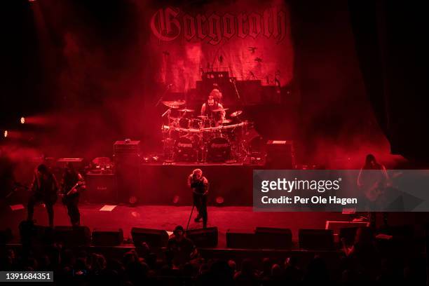 Francesco Giacomin, Adam Dunlea, Host, Elefterios Santorinios and Infernus of Gorgoroth perform at the Inferno International Metal festival on April...